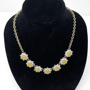 J. Crew Rhinestone Daisy Flower Necklace Yellow Sun Stone Centers Crystal
